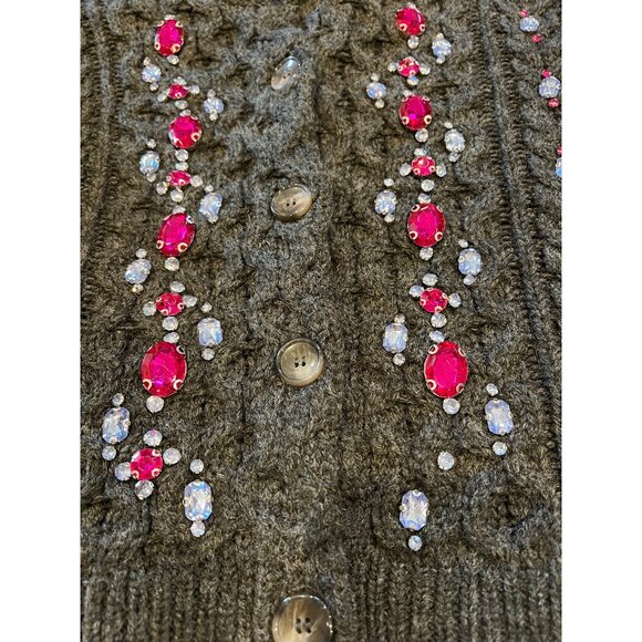 Cinq à Sept - Joelle Embellished Cable Cardigan - Charcoal/Fuchsia size XS - Picture 10 of 10
